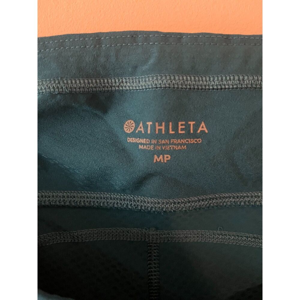 Athleta Teal Capri Leggings Crop Tight Womens MP Medium Petite Side Pocket